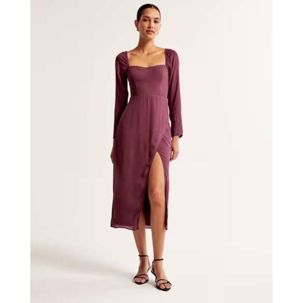 Abercrombie & Fitch Plum Purple Sweetheart Long Sleeve Midi Dress Size Small